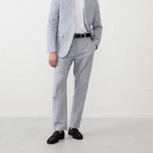 Banana Republic Tailored-Fit Linen-Blend Glen Plaid Suit Trouser in Light Gray